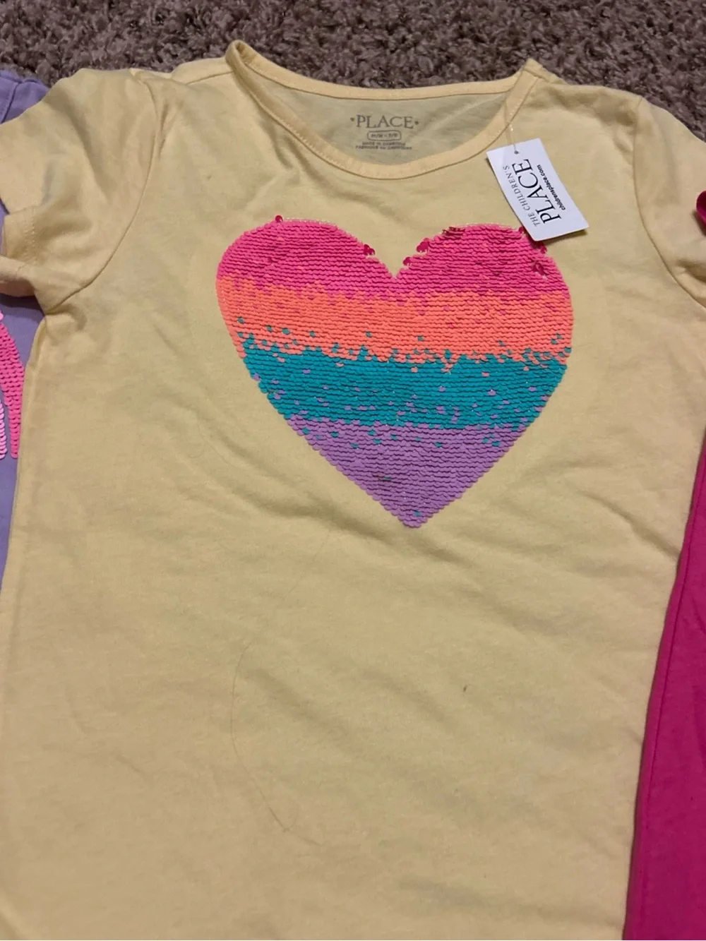 The Children's Place Purple and Yellow Sequin Shirts and Isaac Mizrahi Pink top